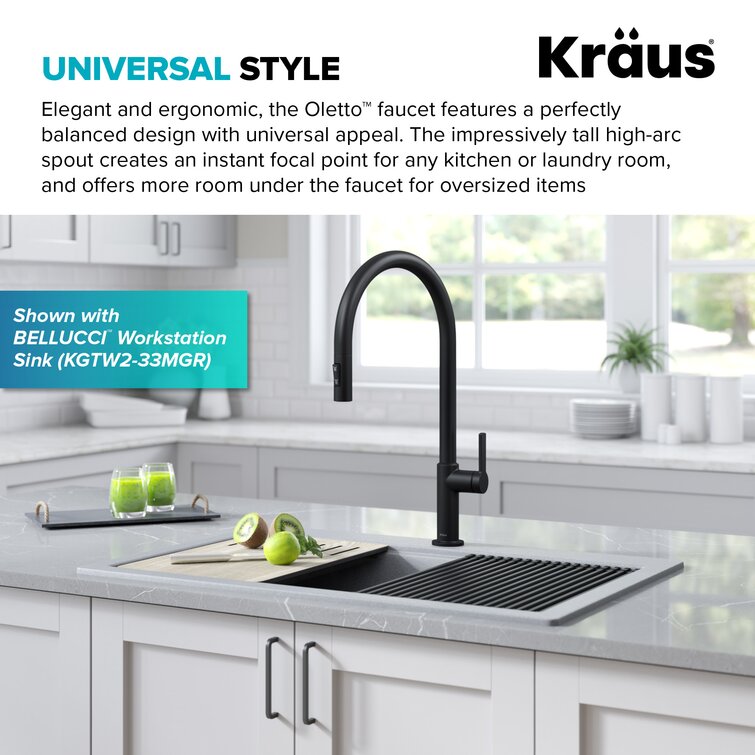 Kraus Oletto Pull Down Single Handle Kitchen Faucet with 
